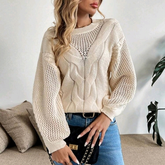 Casual Solid Color Hollow Knitted Sweater For Autumn - Picture 3 of 4